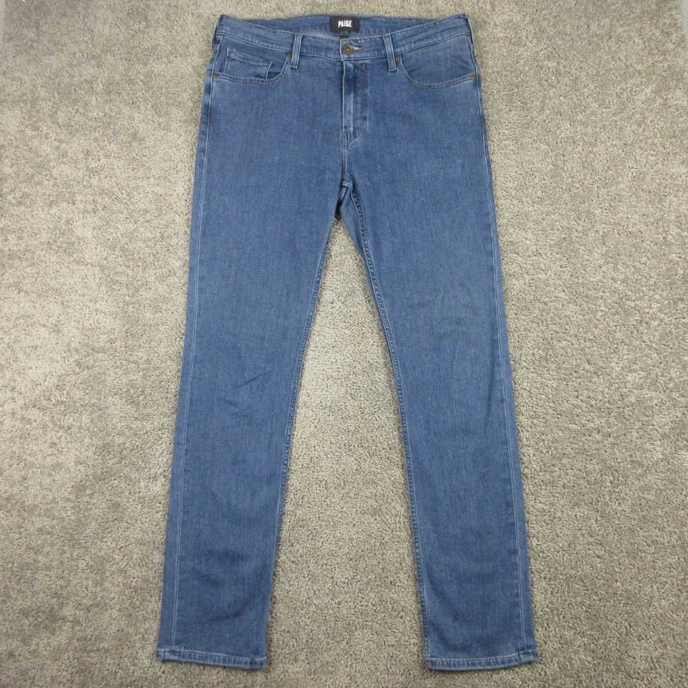 Paige Jeans Mens 34x32 Blue Lennox Slim Straight Giles Stretch Flex Denim Pants